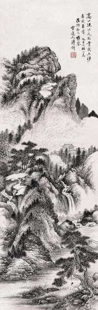 溥伒 乙亥（1935年）作 秋山萧寺图 轴
